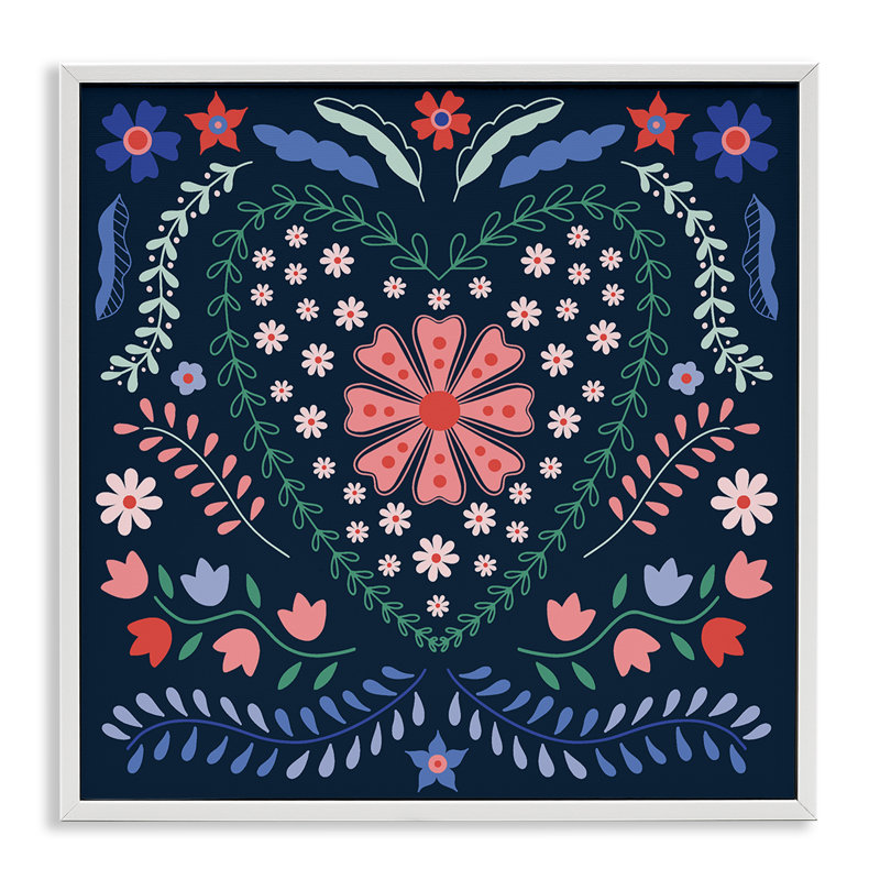 «Folk Flowers in Heart», giclée encadrée, design par Sazerelli Designs, H 12 po x l 12 po