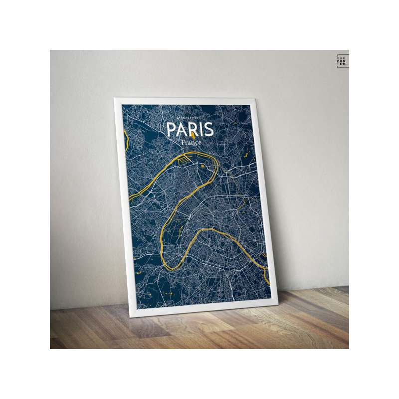 « paris city map », reproduction d’impression sur affiche, H 20 po x l 16 po