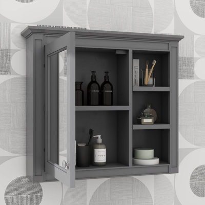 Armoire à pharmacie 30 po x 28 po avec miroir, rangement mural pour salle de bain, design moderne avec 3 tablettes ouvertes, armoire à porte réfléchissante
