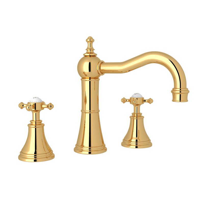 Georgian Era Widespread Lavatory Faucet with Column Spout, English Gold, Cross