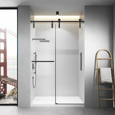 46-48" W x 76" H Frameless Single Sliding Shower Door, 5/16" Tempered Glass, Matte Black