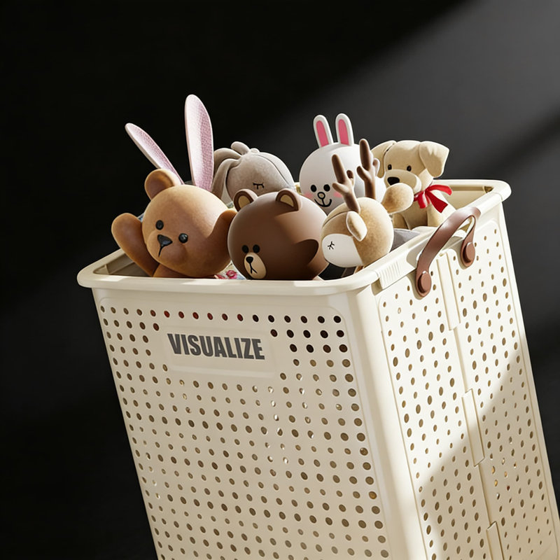 Cream White,Folding Dirty Clothes Basket, Home Laundry Basket, Storage Basket, Dirty Clothes Basket, Bathroom Dirty Clothes Storage Basket, PP Material, Strong And Highly Pressure-Resistant, Anti-Deformation And More Durable, Mesh Design, Breathable And
