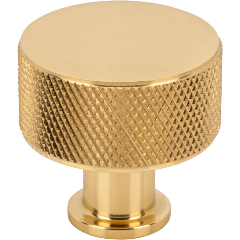Beliza 1 1/8" Diameter Cylindrical Knurled Knob, Polished Brass