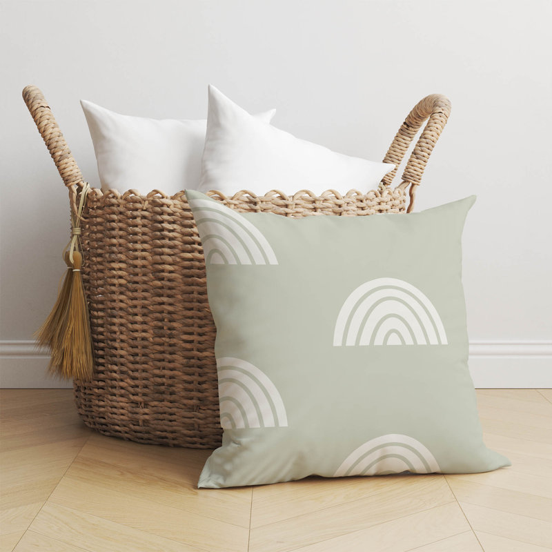 Coussin Plain Bows Match, H 26 po x l 26 po, Vert pâle / ivoire