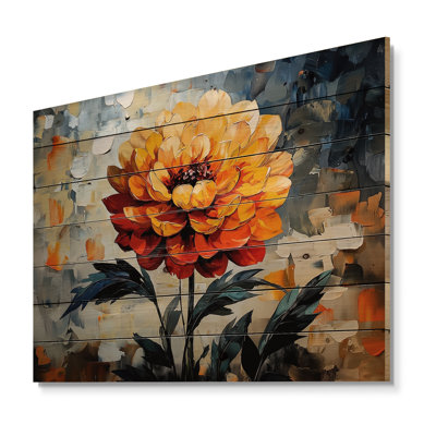 Abstract Orange Dahlia Glow IV - Dahlia Wood Wall Art - On Natural Pine Wood