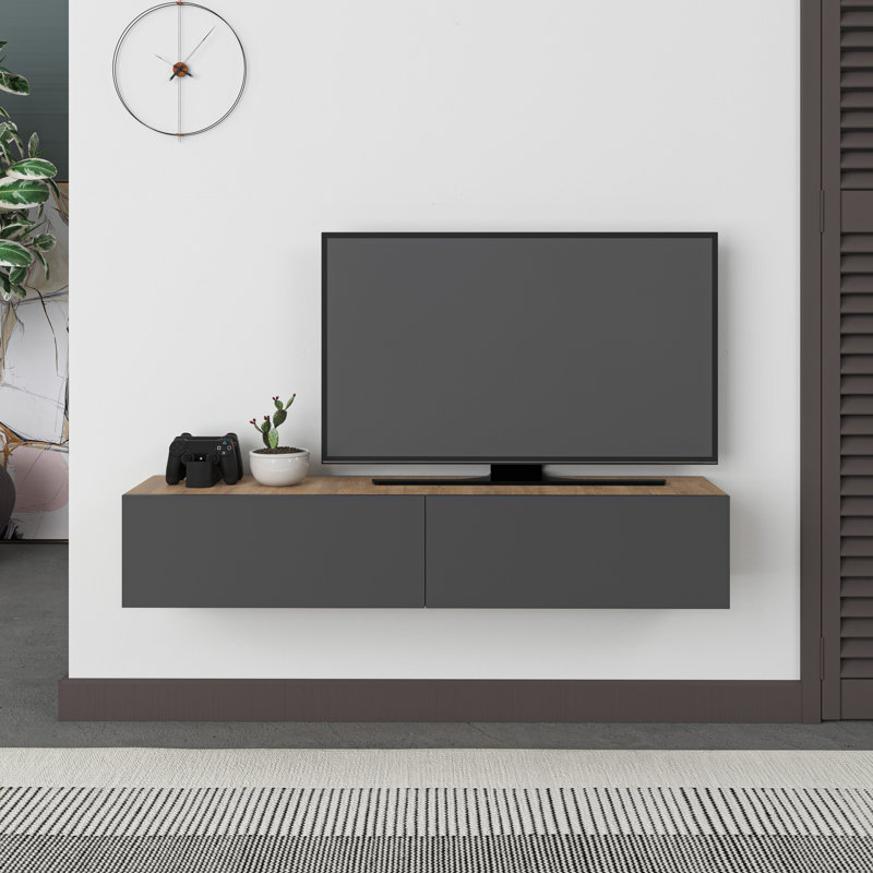 Bowning Wall-Mounted TV Stand for TVs Up to 42 Inches Stylish and Functional Entertainment Unit, Oak/Anthracite