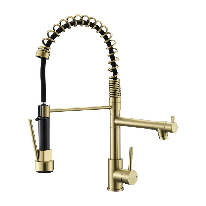 Robinet de cuisine en or brossé avec douchette extractible, acier inoxydable, fonctionnalité supérieure