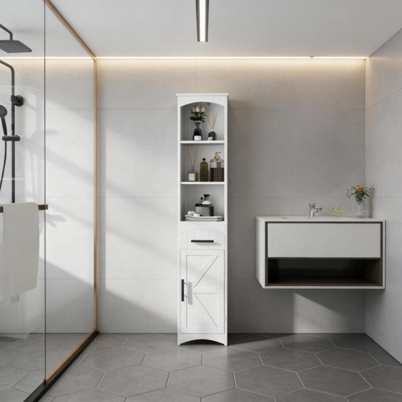 Armoire de rangement étroite étroite avec tiroir et grande salle de bain, Blanc