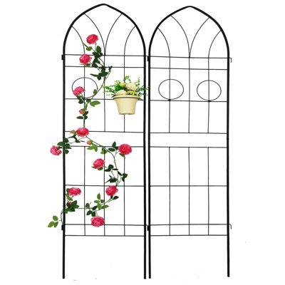 Metal Trellis For Climbing Plants, 78.7"X19.7", Rustproof, 2 Pack, Outdoor, Black With Pot Holders Pack Rustproof Plants Outdoors, Black,