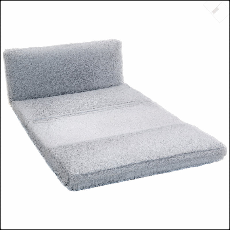 Contemporary Plush Wide Folding Floor Mattress, Ultra-Soft Fabric, Adjustable Design For Comfort And Versatility, Light Gray