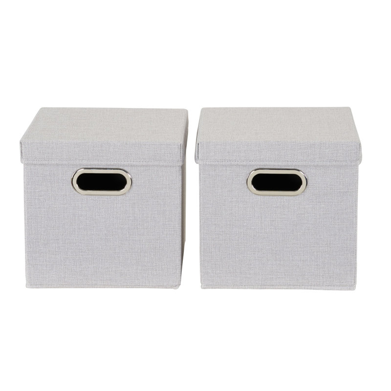 Silver Fabric Collapsible Stackable Storage Cube Set with Lids