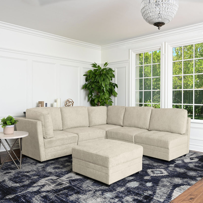 Brentwood Upholstered U-Shaped Sectional Reversible, Cream