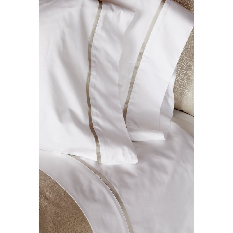 Silk Trim Sheet Set, King Sheet Set with 2 Pillowcases, White/Mystery
