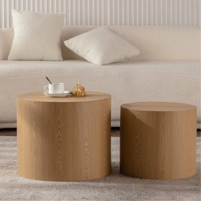 Ensemble de 2 tables basses gigognes rondes en bois pour table ronde et moderne