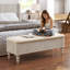 Banc de rangement avec repose-pieds en bois d'hévéa massif de 50,8 pouces avec siège en lin-7991306