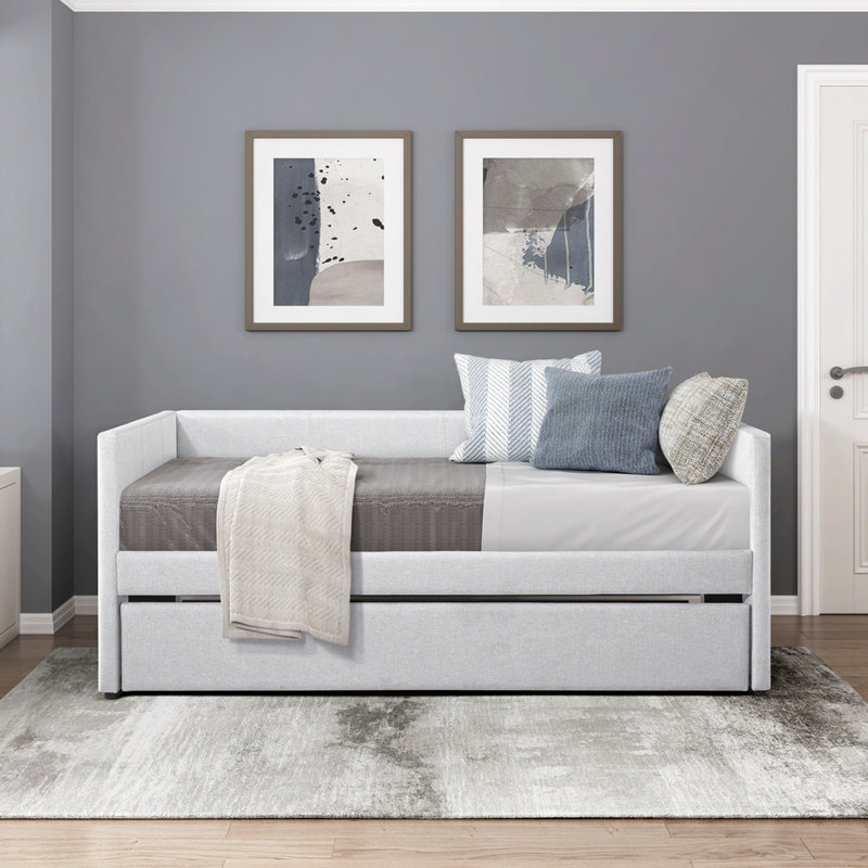 Upholstery Wooden Frame Daybed with Trundle, Gray