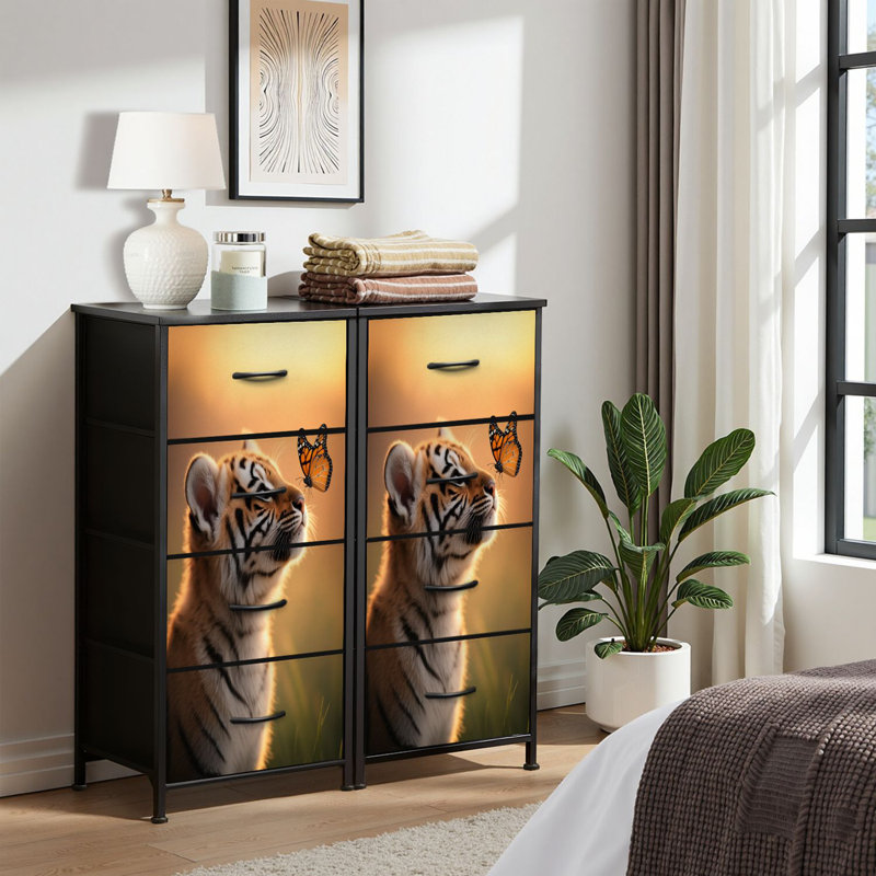 4 Drawer Dresser for Bedroom, Narrow Chest of Drawers, Wooden Top and Study Iron Frame 18"x37.5"-(WxH)