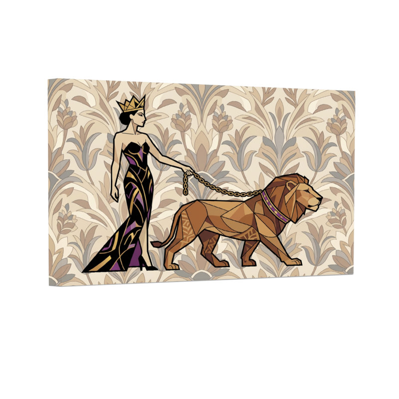 Imprimé à motif de grands animaux avec un lion en laisse, H 16 po x l 24 po