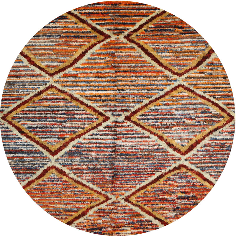 Tapis brun/bleu/gris/zone contemporaine, Rond 6 pi