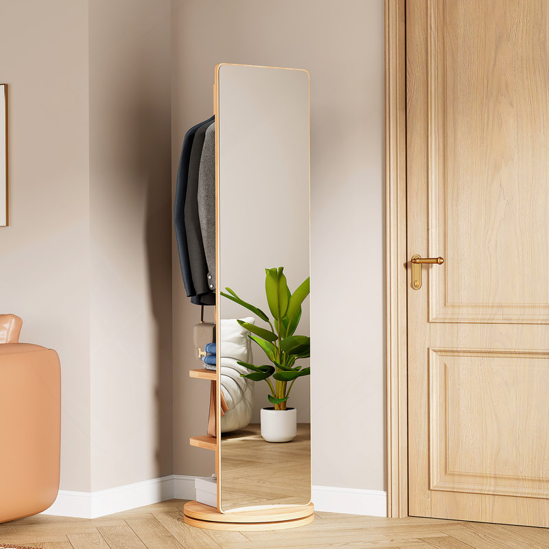 360° Rotating Full Length Mirror With Storage Shelf, Floor Mirror For Bedroom, Living Room, 68.8" x 19.69"