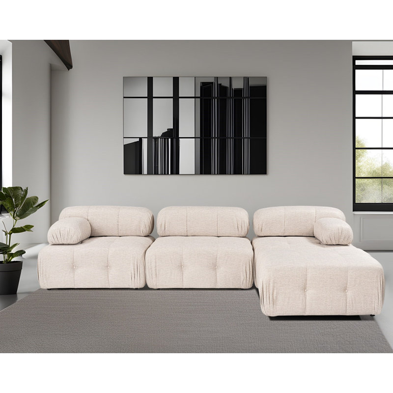 Élégant canapé d'angle, brun clair, 118,1 po x 78,7 po x 31,5 po | Structure en bois de hêtre et en bois aggloméré durable | Tissu 100% polyester, 28 coussins en mousse souple | Mécanisme de dossier et d'accoudoirs flexible et nettoyable à sec | Confort de salon moderne