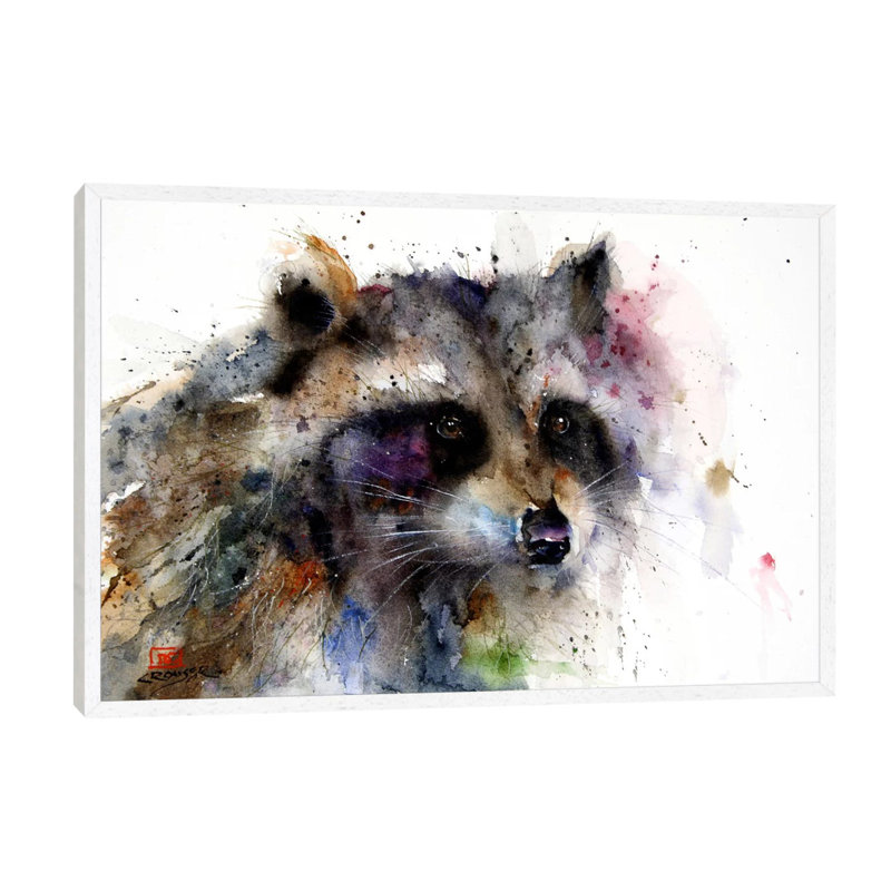 Raccoon by Dean Crouser - Floater Frame Painting on Canvas, White