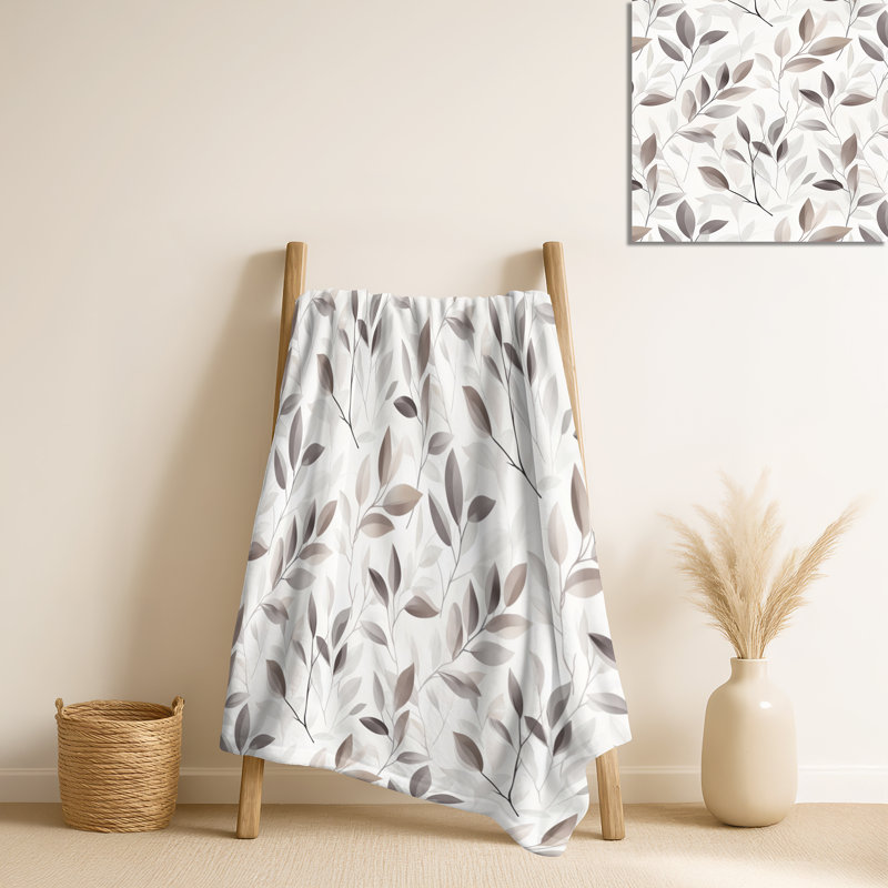 Muted Fern Meadow III – Cream Floral Cozy Blanket, Farmhouse Soft Throw, White/Beige Floral 2