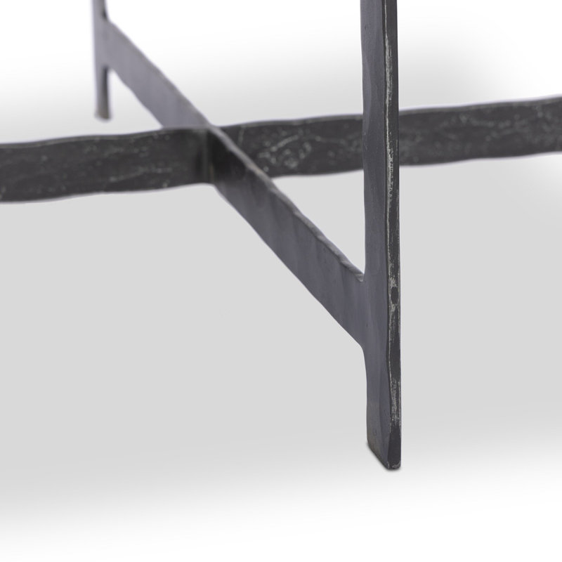 Hammered Iron End Table-White Marble, Charcoal Marble Top/Hammered Black Iron Base