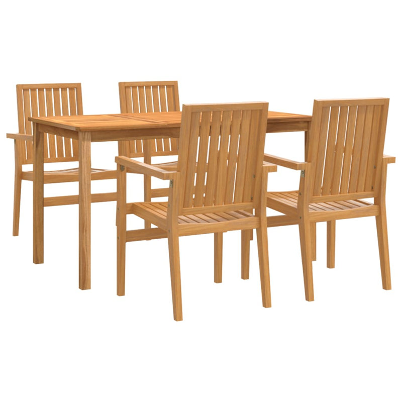 ClassicLiving Garden Dining Set Solid Wood Teak, 77cm H x 140cm L x 80cm W, 4