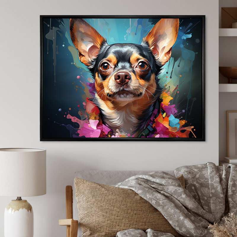 Chihuahua chic I sur toile, H 40 po x l 30 po x P 1,5 po, Cadre naturel flottant