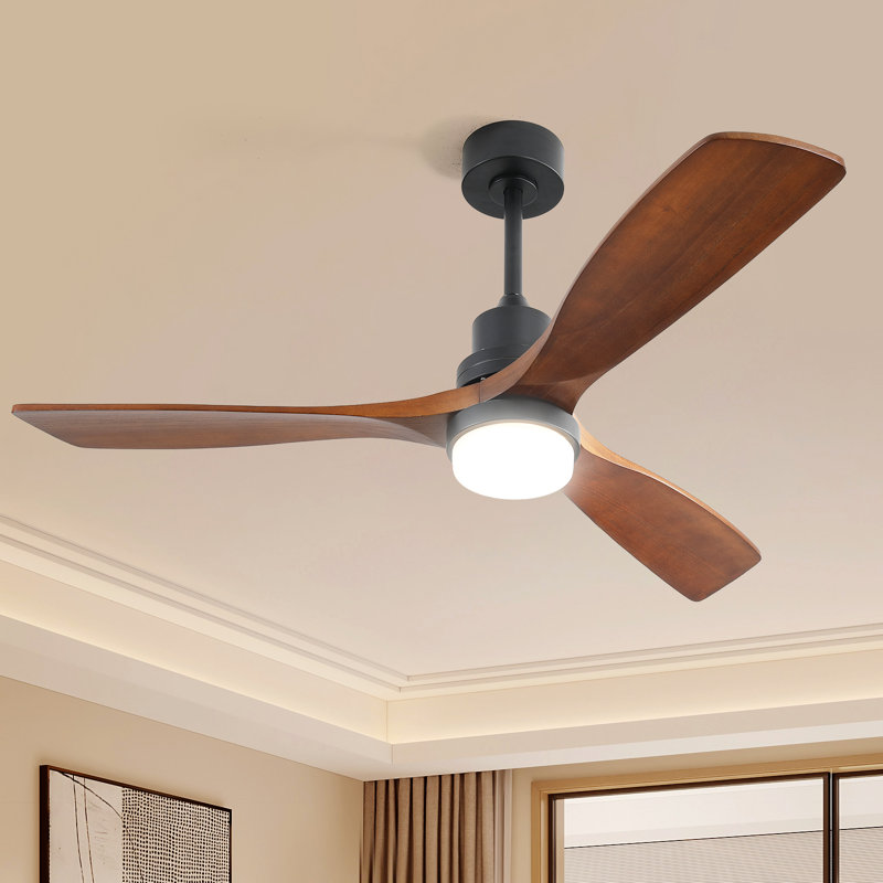 Ventilateur de plafond de 52 po à pales en bois massif avec lumière, télécommande, compatible avec Amazon Alexa et le contrôle des applications