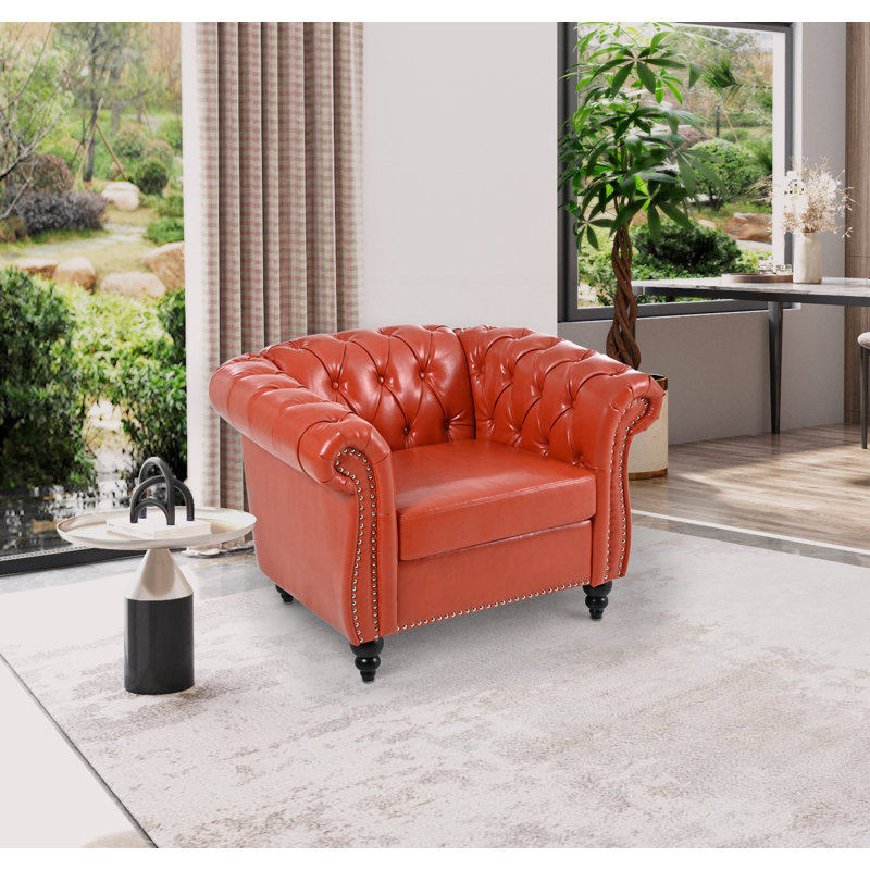Fauteuil Chesterfield l 39 po Fairport, Similicuir orange