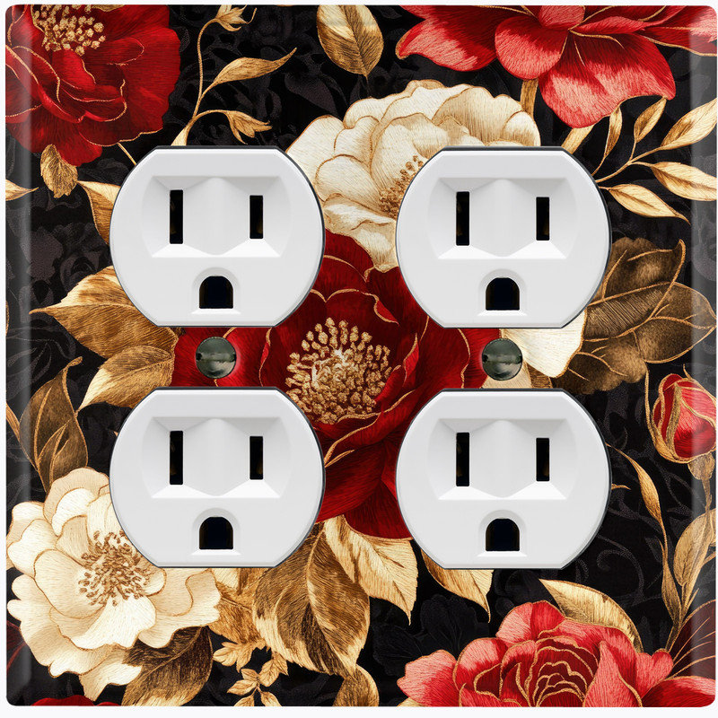 Couvercle de plaque d'interrupteur en métal; Bascule de taille standard US 2 - Fleurs rétro, #9 Double Duplex Outlet
