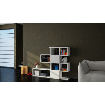 Bibliothèque moderne blanche, panneau de particules 100% mélaminé, 47,2 po x 42,9 po x 7,7 po | Conception murale, plusieurs tablettes de rangement | Finition élégante de couleur unie, idéale pour la décoration de la maison et du bureau