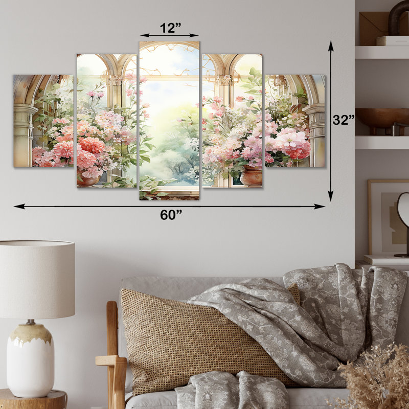 Pink Blossoming Country Window Gaze V - Window Multipanel Wall Art Set
