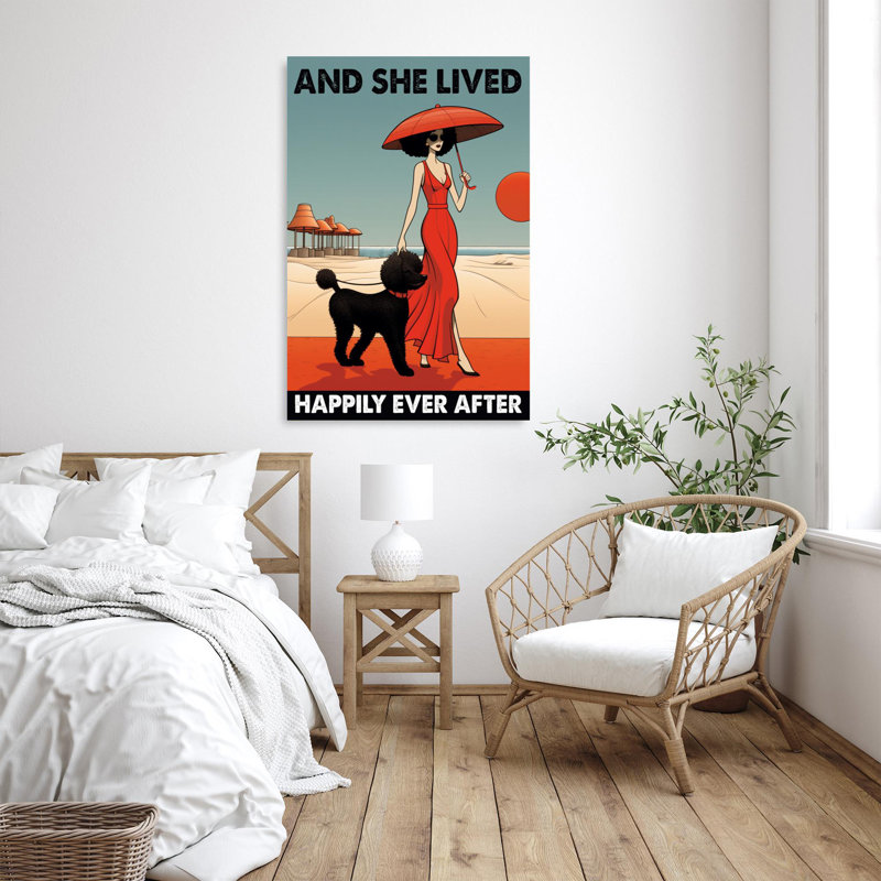 «Poodle And She Lived Happily», reproduction d'art graphique sur toile tendue, H 14 po x l 11 po x P 1,25 po