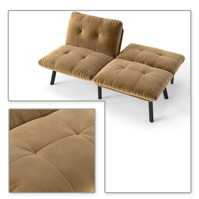 Classic Velvet Upholstered Convertible Futon Sofa Bed with Adjustable Split Backrest, Brown Velvet