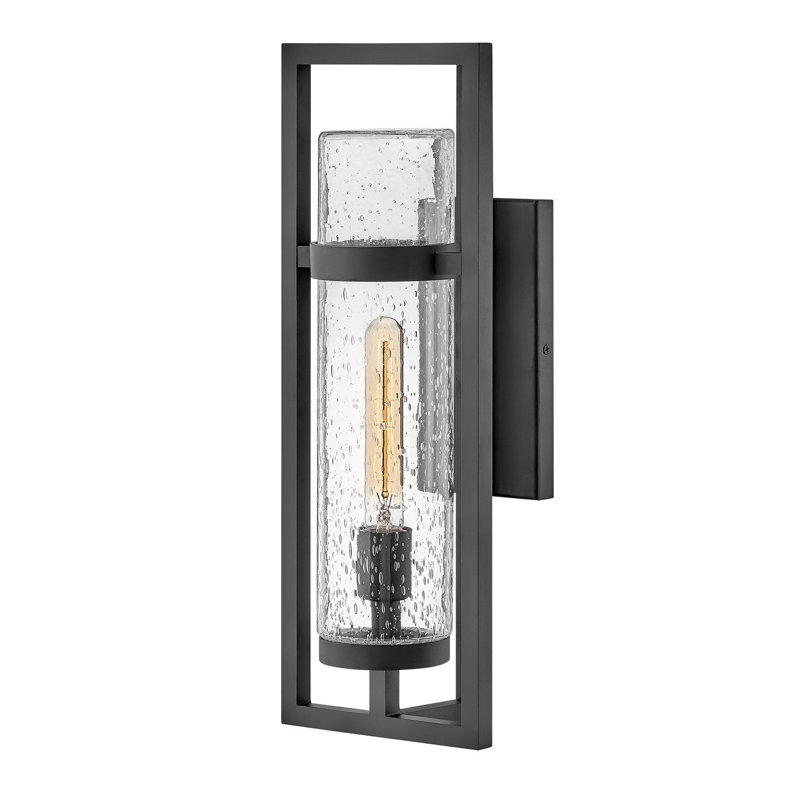Cordillera Seeded Glass Outdoor Wall Lantern, Black, 20" H x 7.5" W x 7" D