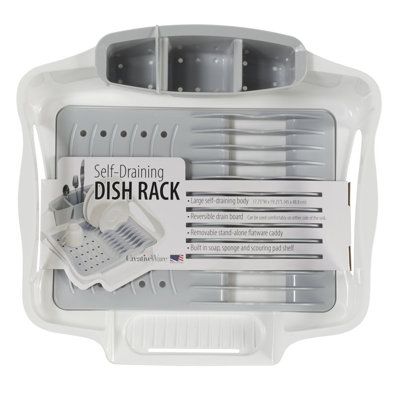 Large White and Gray Foldable Dish Rack with Utensil Cup
