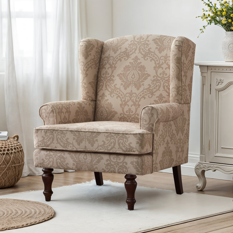Ensemble de 2 fauteuils larges à oreilles, Floral brun