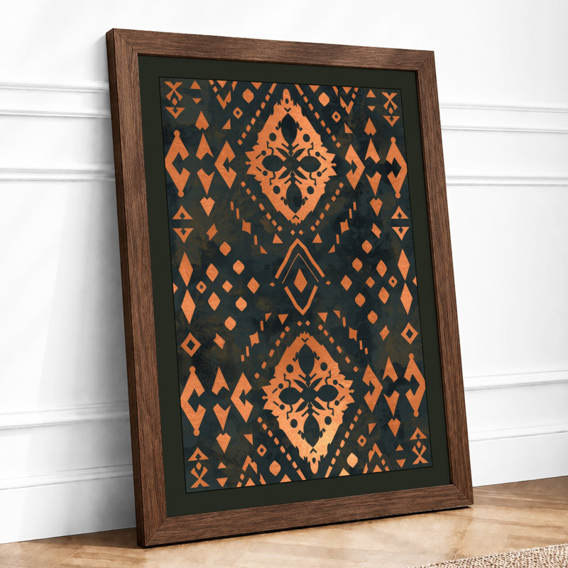 Ornamental Diamond Lattice Art Deco - Framed Print, A3 - 42.0 x 29.7 cm, Walnut