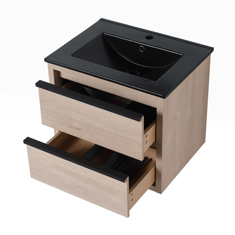 Meuble-lavabo simple mural 24 po avec comptoir en céramique Mylarose, Noir