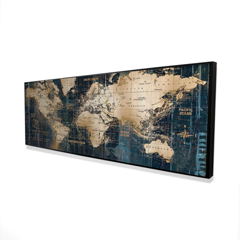 Blue Hyperrealist Abstract World Map Framed Canvas - Home Decor
