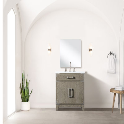 24 po L 10 po x P 18 po - Meuble-lavabo en chêne gris avec comptoir en acrylique