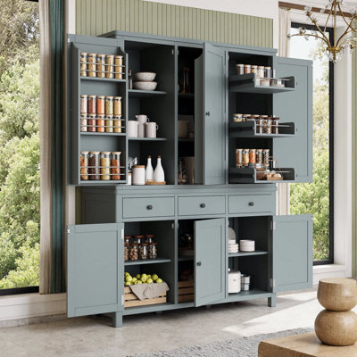 Armoire de cuisine surdimensionnée autoportante avec 6 portes réglables et plateaux coulissants
