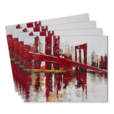 Abstract Red Bridge Polyester Roksanda Set of 4 - Home Decor