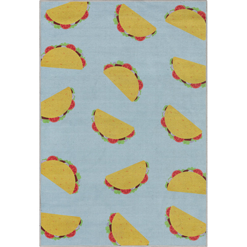 Kehr Multi Tacos Novelty Multi Blue Printed Distressed Machine Washable Area Rug, Rectangle 2' x 3'