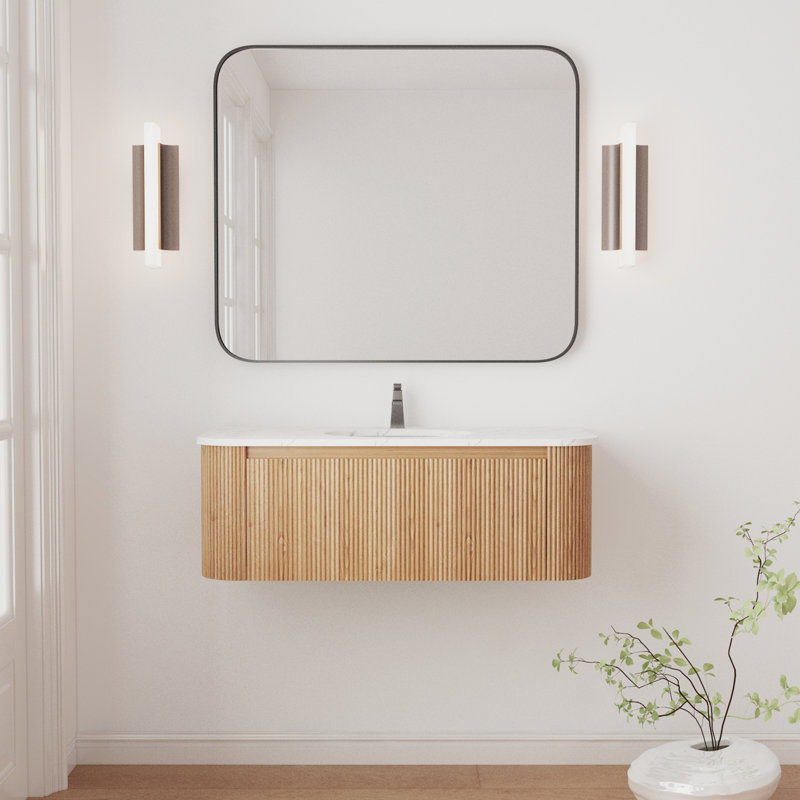 Meuble-lavabo de salle de bain mural Arcora avec lavabo en céramique Cararra
