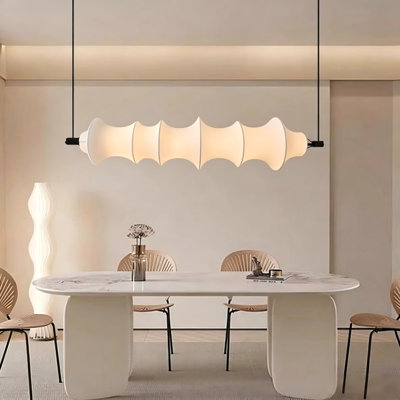 1-Light White Pendant Light Undulating Artificial Silk Shade for Indoor KitchenIsland 