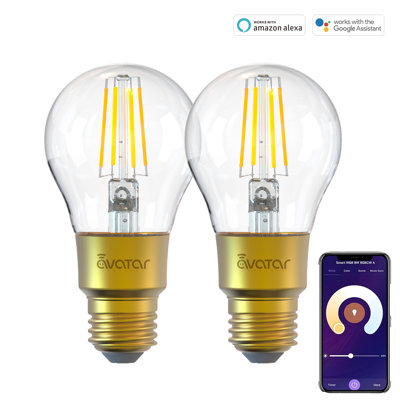 E26 A19 Smart Filament LED Bulb Edison Light Bulb 6W Works with Alexa/Google Home 2-Pack